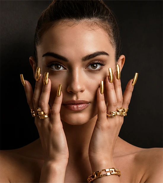 Beauty model with glamorous gold makeup