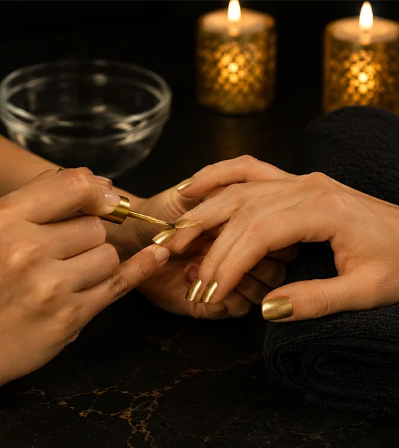Elegant manicure service with gold nail design